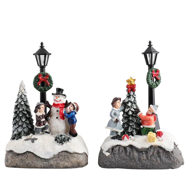 Christmas LED Lighted House Tabletop Centerpieces Village Scene Decoration Gift Resin House Small Ornaments Christmas Gifts