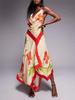 European & American Style Women's Backless Print Midi Dress - Fashionable & Sexy Vacation Sling Dress