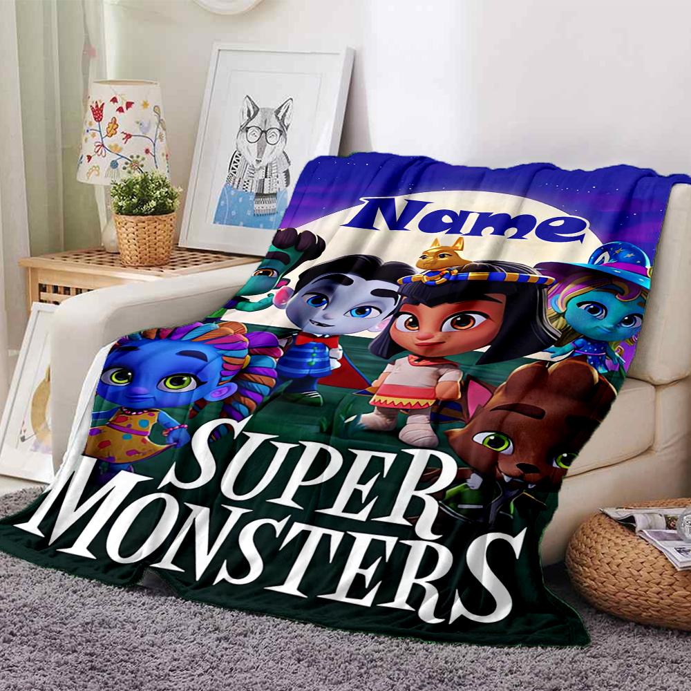 Custom Name Super Monsters Theme Printed Blanket - Perfect for Couch, Bed, Travel & Outdoor Use | Machine Washable, Cozy & Durable.