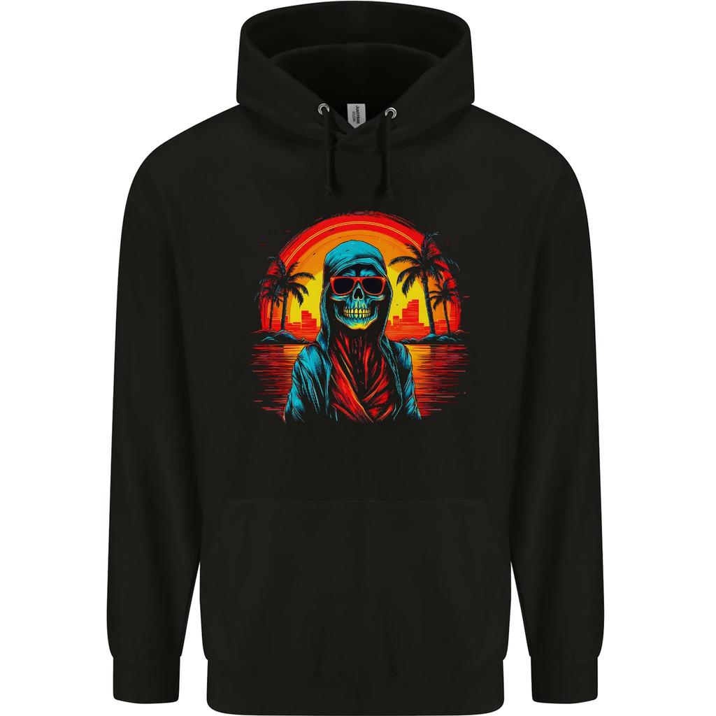 A Retrowave Skeleton Holiday Sunset Skull Childrens Kids Hoodie