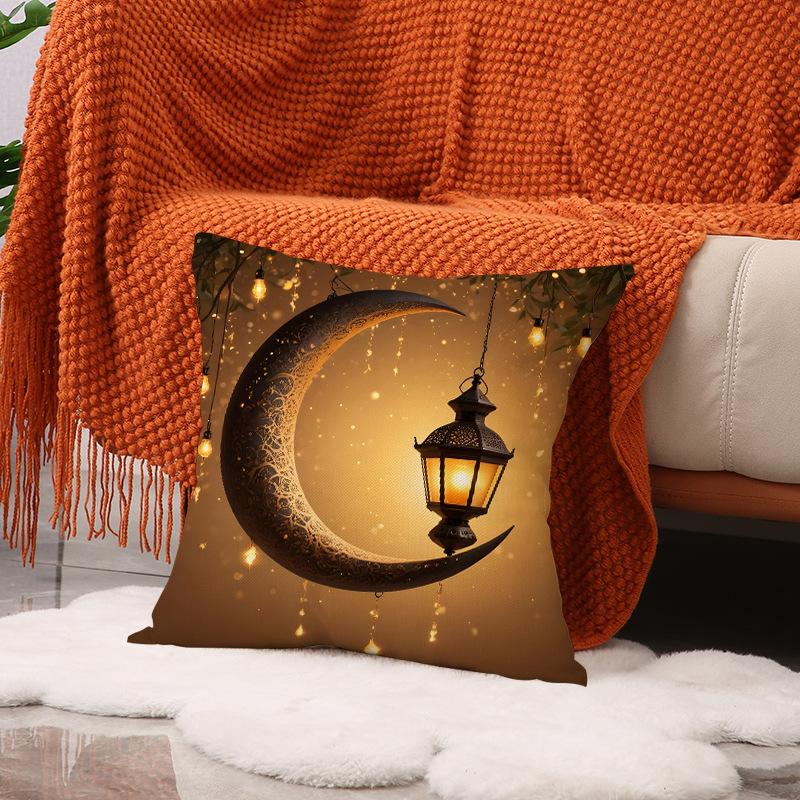 Moon Pillowcase Golden Lantern Print Decorative Seat Cushion Ethnic Atmosphere Arrangement Sofa Pillow