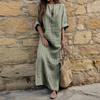 Vintage Stripe Print V-Neck Long Sleeve Women Loose Cotton Linen Maxi Dress