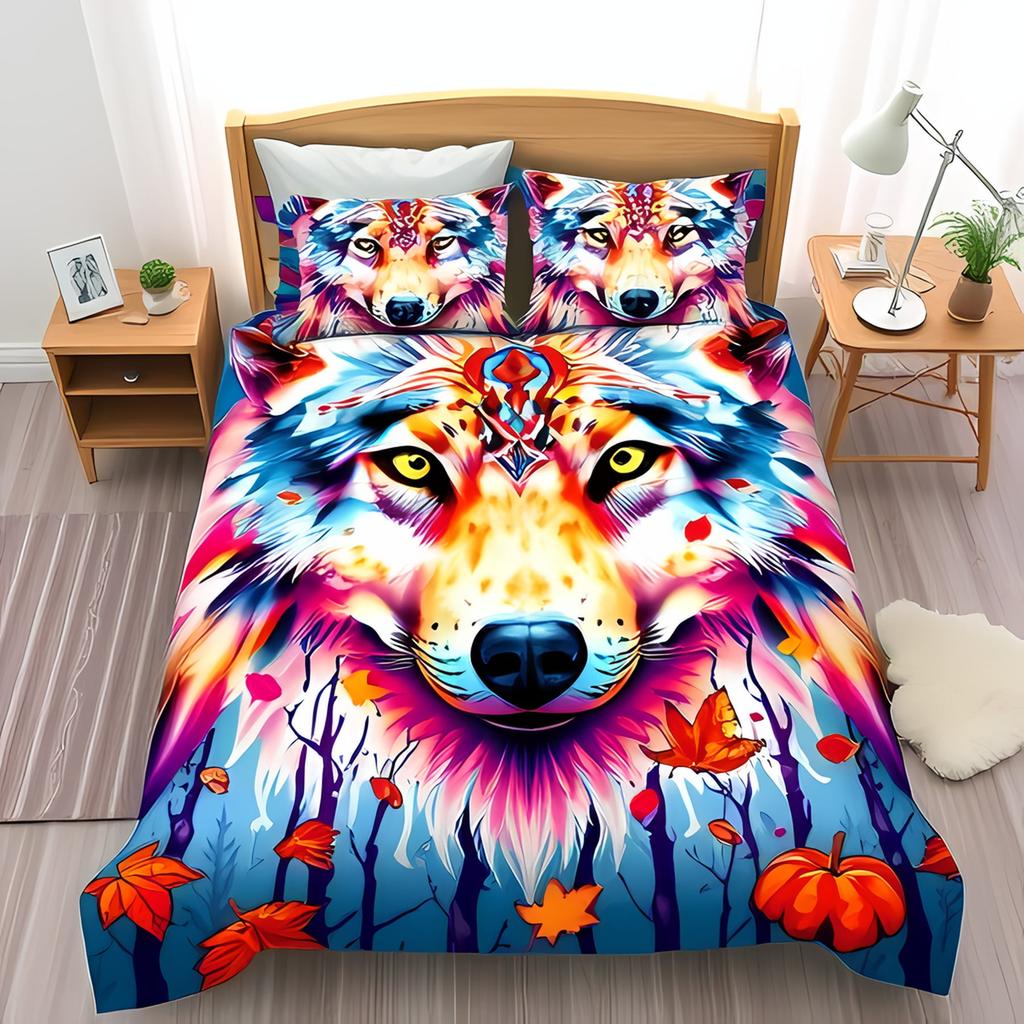 Comforter Bedclothes Wolf Printed Unique Design Home Decor Vintage Bedding Setqueen Size Warm Soft And Breathable