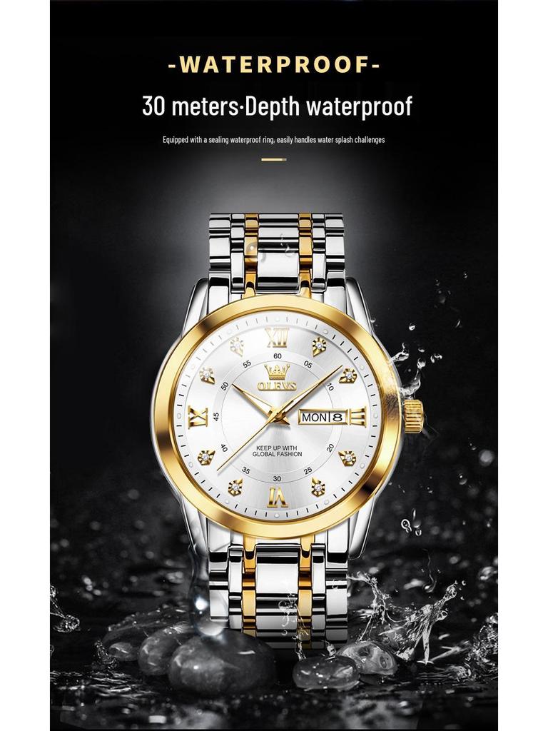Oulishi Quartz Luminous Dual-Calendar Watches for Men and Kids