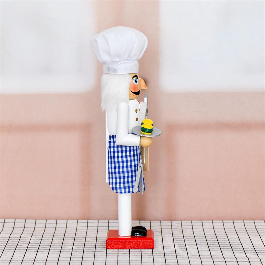 Handcrafted Wooden Christmas Nutcrackers Chefs Statue With Blue Plaids Apron Vintage Holiday Tabletop Display Ornament