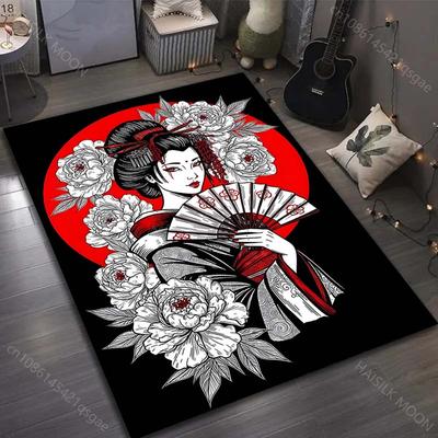 Multiple Sizes Vintage Geisha Style Rug Pattern Carpet for Living Room Bedroom Sofa Home Decor Non-slip Floor Mat Luxury Gift