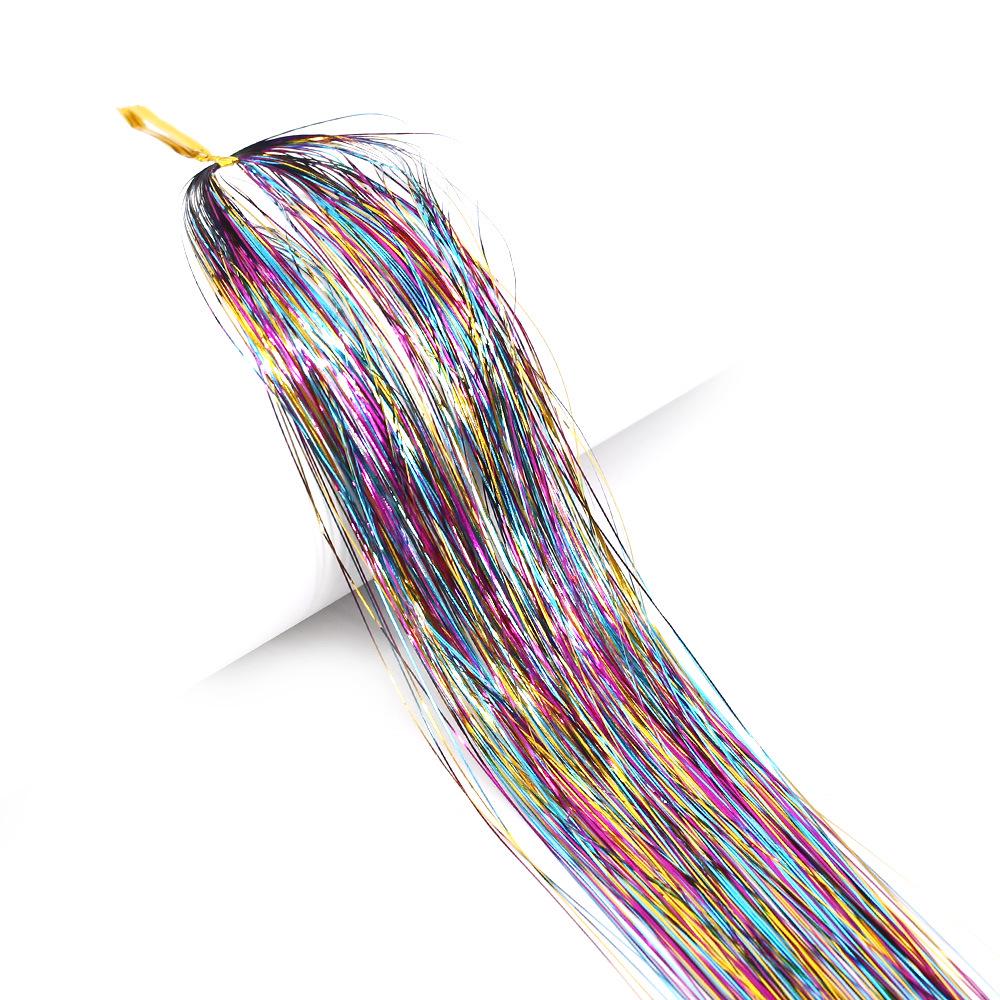 Gold Thread Laser Silk Wig & Seven-Color Hair Extensions with Tinsel Glitter Braiding Strips - 120cm