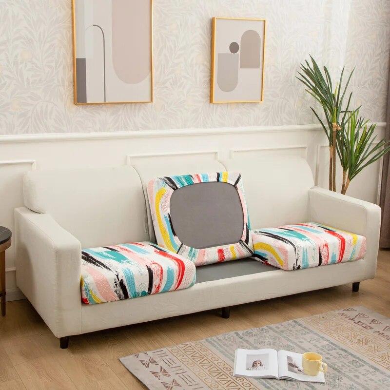 1/2/3/4 Seater Sofa Seat Cushion Cover for Living Room Pets Kids Furniture Printing Stretch Washable Removable Chair Seat Cover