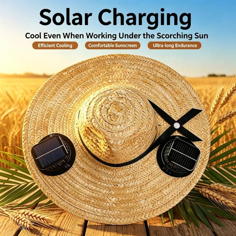 Summer Straw Hat Solar Energy Operated Solar Ventilation Fan Adjustable Solar Fan Drawstring Sports Hat