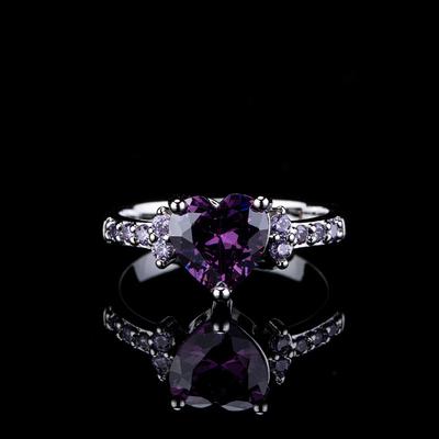 Natural Amethyst Zircon Silver Ring Wedding Love Ring Jewelry Women