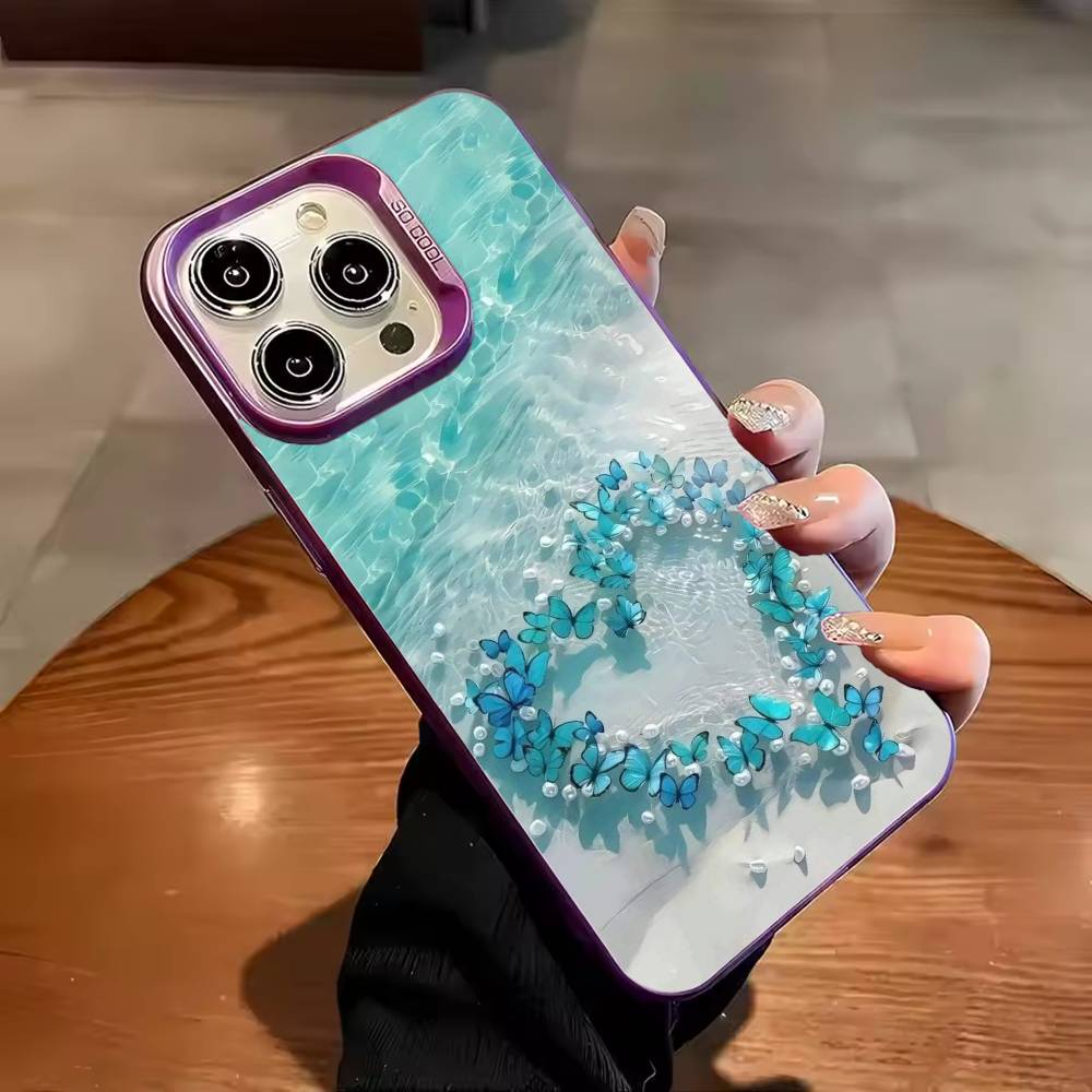 Meerwasser Schmetterling Ozean Schildkröte Handyhülle Für iPhone 17 16 15 14 13 12 11 Pro Max Plus Silber Süßigkeit Mattes Cover