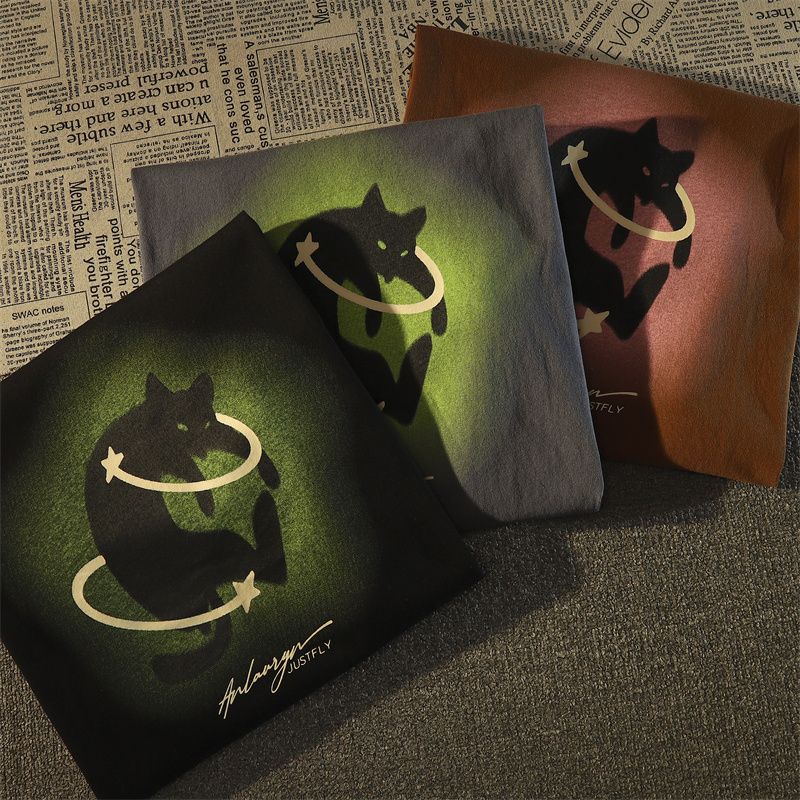 Baumwoll-T-Shirt für Damen, Sommer, Retro, kurzärmelig, Sport, einfache Katzenbluse, locker, dünn und vielseitig für Damen