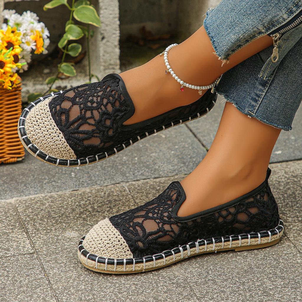 Womens Flats Shoes Espadrille Zapatillas Mujer Sapatos Fashion Lace Hand-made Woven Emboridery Shoe Spring and Summer Slip On