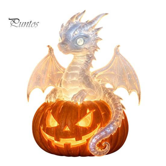 Handmade Three Dimensional Figures Halloween Pumpkin Night Light, Resin LED Dragon Tabletop Lamp, Witch Collectibles for Lovers Hat Black Cat