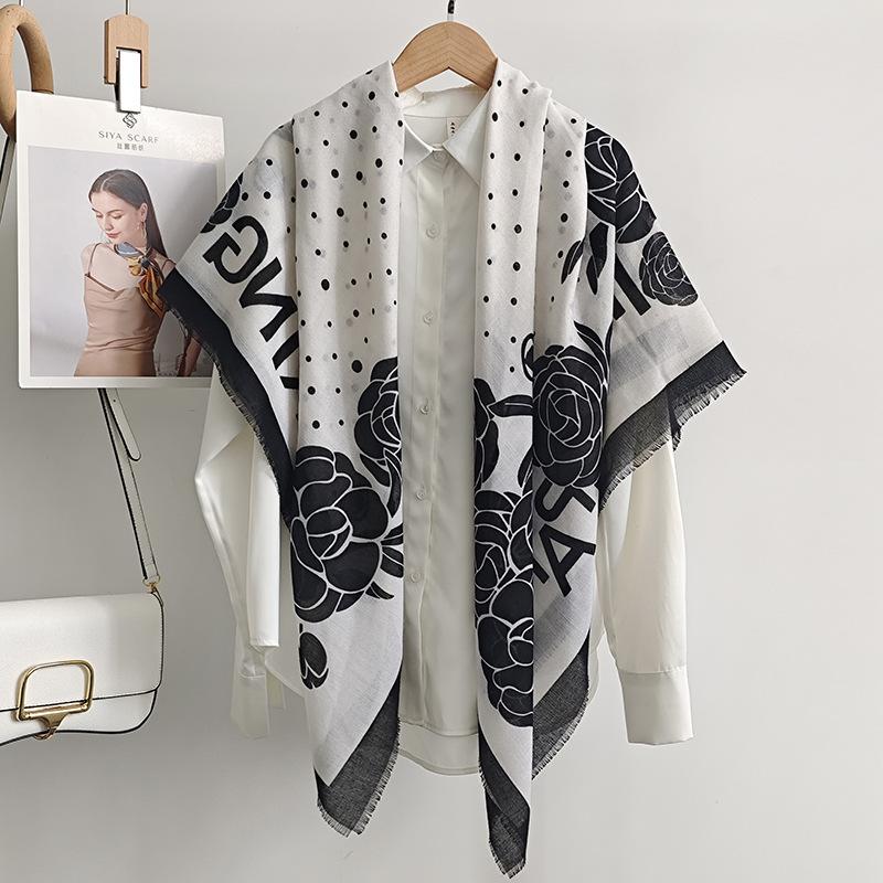 Spring and summer retro niche atmosphere with scarf women's simple flower polka dot printing thin shawl