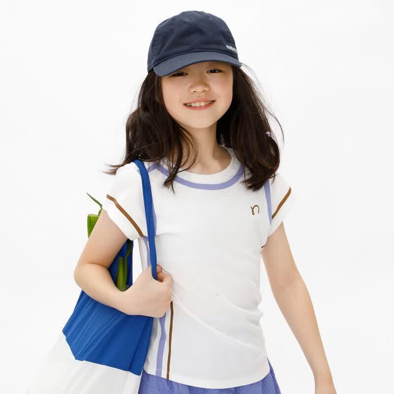 Naju Girls Retro Color-block Combed Cotton T-Shirt 130