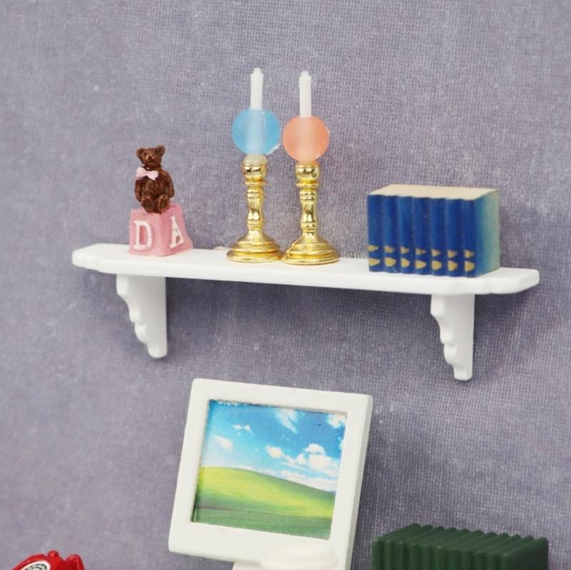 White Wood Wall Mounted Shelf For 1/12 Dollhouses Furniture Easy Assembly Decorative Storage Unit for Scene Displaying