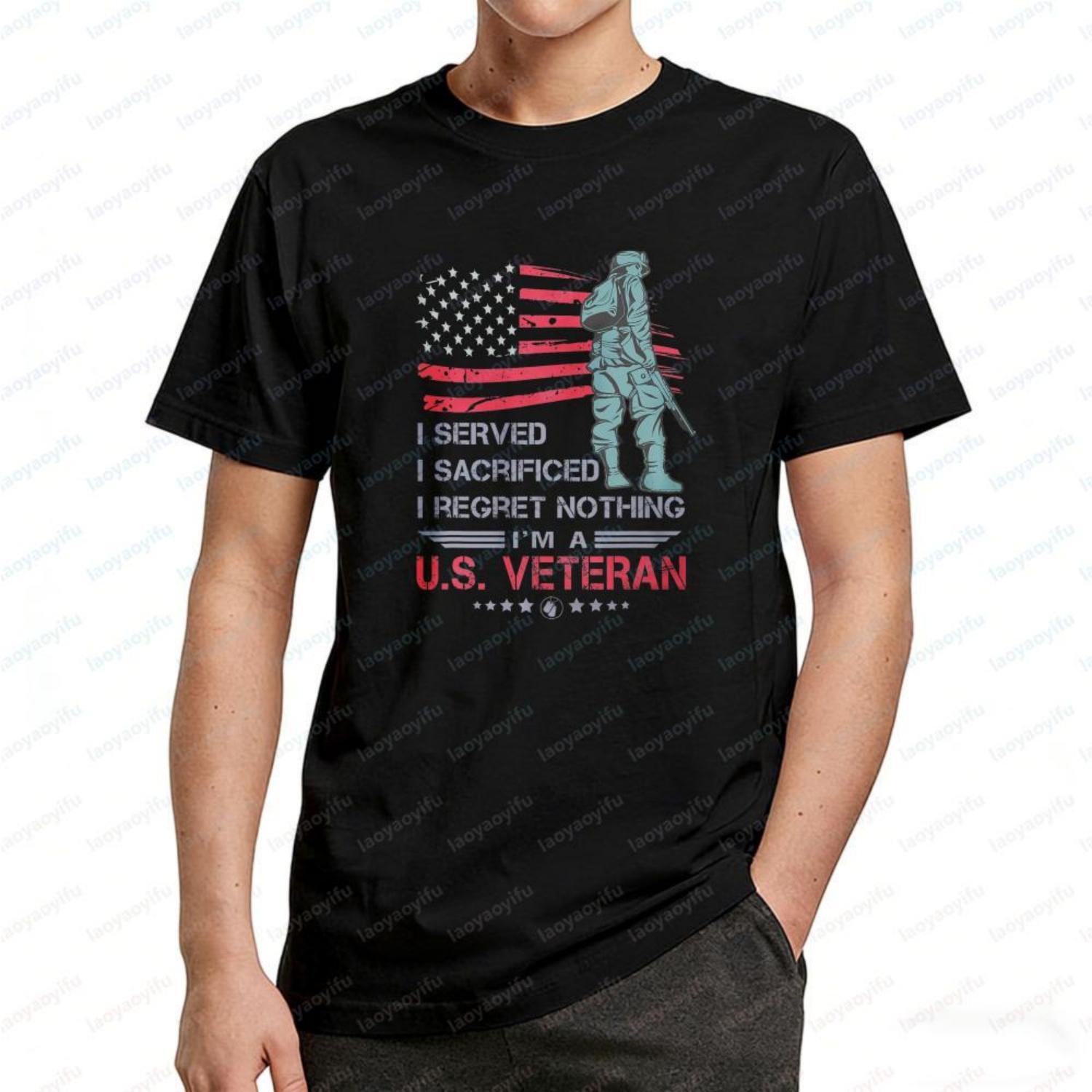 

Veterans Day Cotton Tops Veteran Fan TShirt I Regret Nothing Print Military Lover Tee Vintage Classic Trend Camisetas for Men XXXXXL чорний