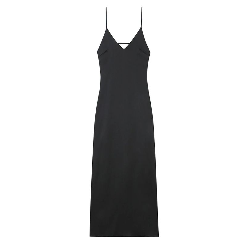 Summer V Neck Sling Mid-Length Silk Satin Texture Midi Skirt Dress 2452331 3258331 8331