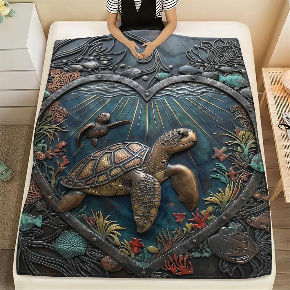 1PC Turtle style  Print FlAannel Blanket, High quality Comfortable for All Seasons, Home Decor, Warmth and Comfort