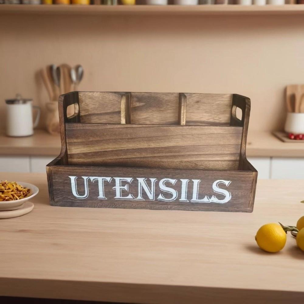 Space Saving Kitchen Utensil Holder Wooden Cutlery Storage Box Silverware Holder  Dining Room