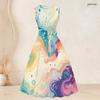 Women Plus Size Two Piece Set Printed Sleeveless Tie Waist Flared Dress And 3 4 Sleeve Open Cardigan