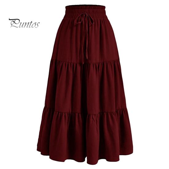 Stil boem fustă de vară pentru femei, talie înaltă elastică, cu cordon reglabil, culoare solidă, linie A