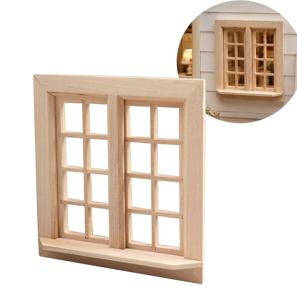 1:12 Doll House Accessories Dollhouse Window Model Wooden Square Windows Model For DIY Toys
