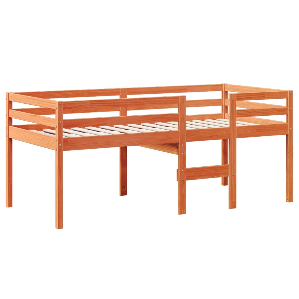 High Bed with Roof Wax Brown 75 X 190 Cm Solid Pine Wood