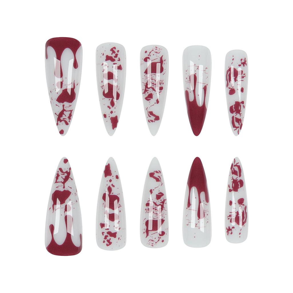 Bär nagel Fransk manikyr Lång spetsig nagelbit Bloddroppe Högtid Halloweenatmosfär Falsk nagelbit