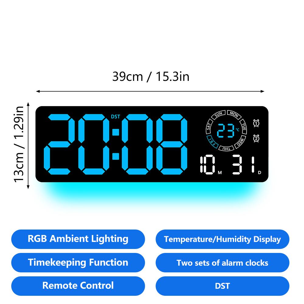 Creative Wall Lamp LED Wall Clock for Living Room with RGB Ambient Light Time Date Temperature Alarm Clock Synchronised Display