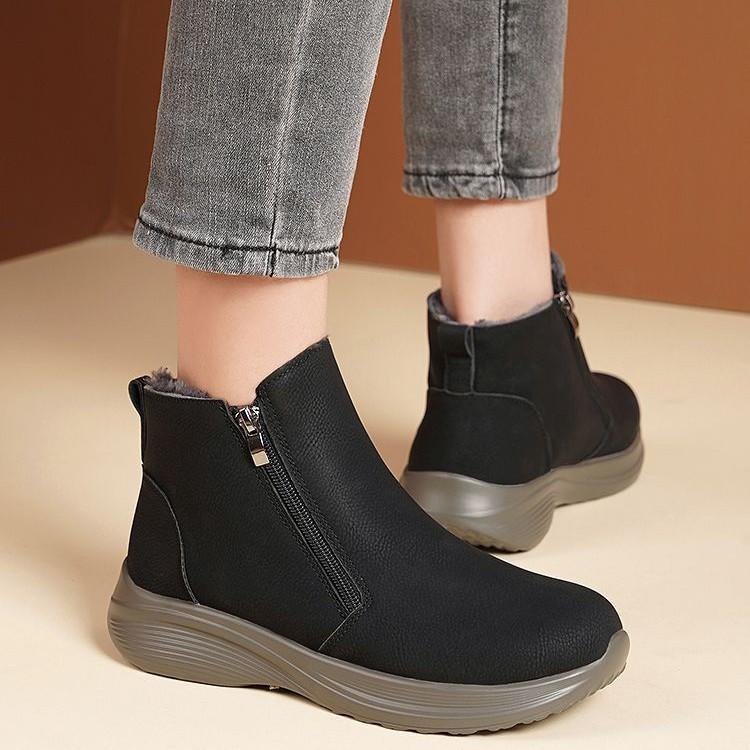 Middle-aged and Elderly Mother Cotton Shoes Women's Winter Velvet Grandma Soft Leather Soft Sole Elderly Shoes Wool Integrated Snow Boots Cotton Boots