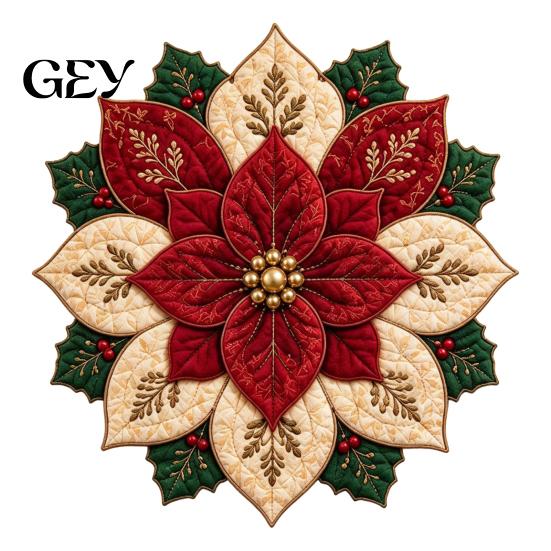 Handmade Fabric Door Hanging Quilted Poinsettia DIY Kit, Christmas Flower Patchwork Sewing Festive Table Centerpiece Decor Crafting Ornament