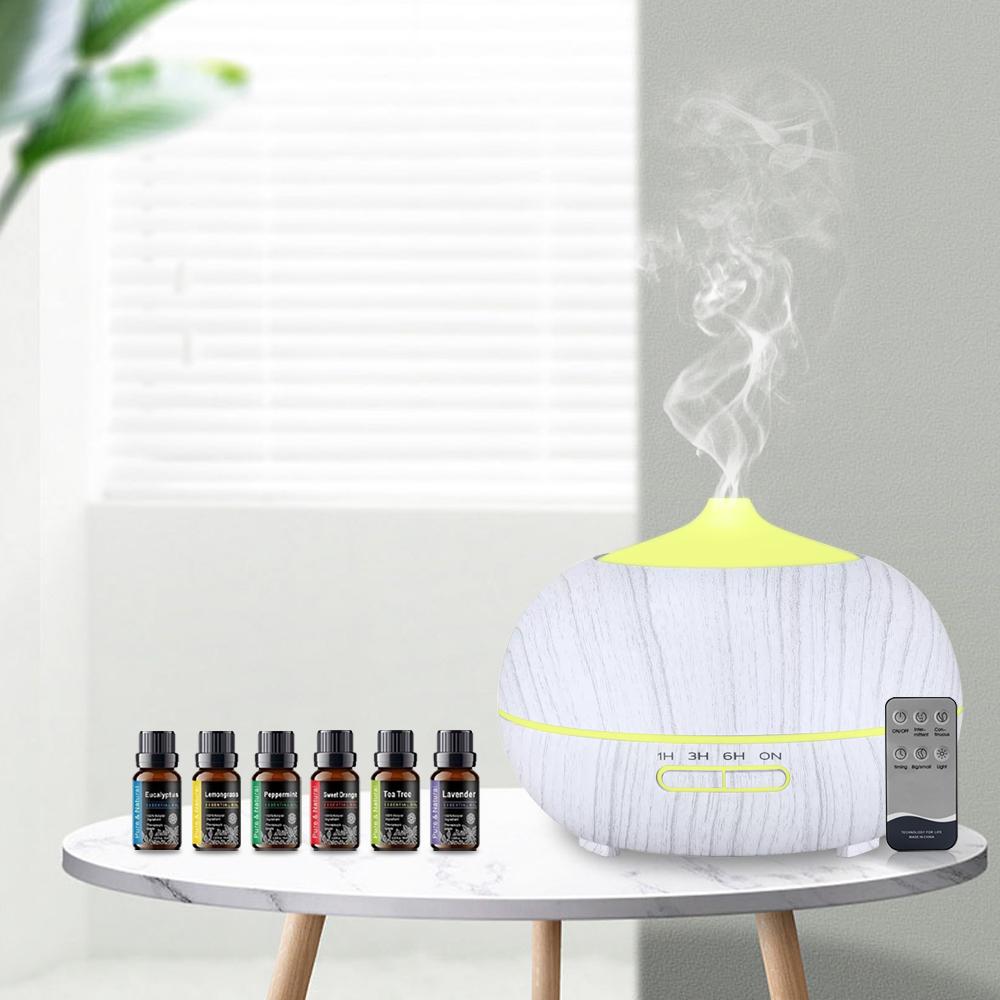 

Diffuser For Home 550ml For Home Essential Oil Aroma Oil Diffuser Remote 7 LED Colors 6 Oils Ultrasonic Humidifier белый