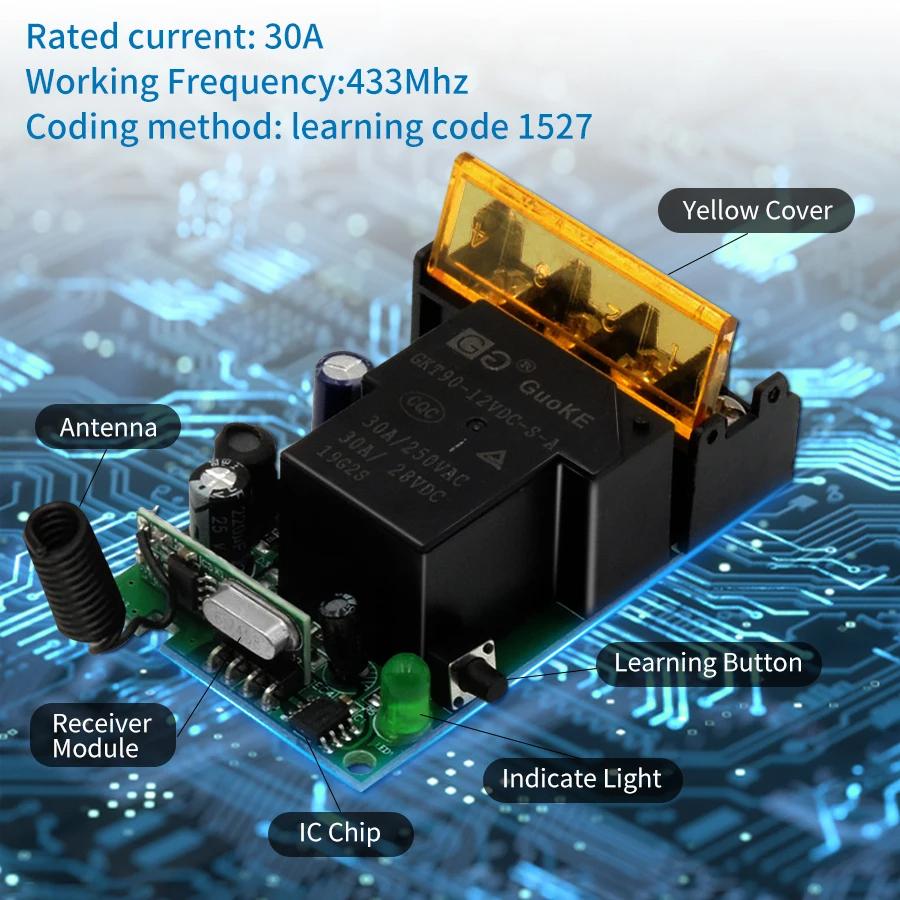 433Mhz Wireless Remote Control Switch AC 75V-220V 30A Relay On Off Remote Control Transmitter For Water Pump Motor LED/Electric