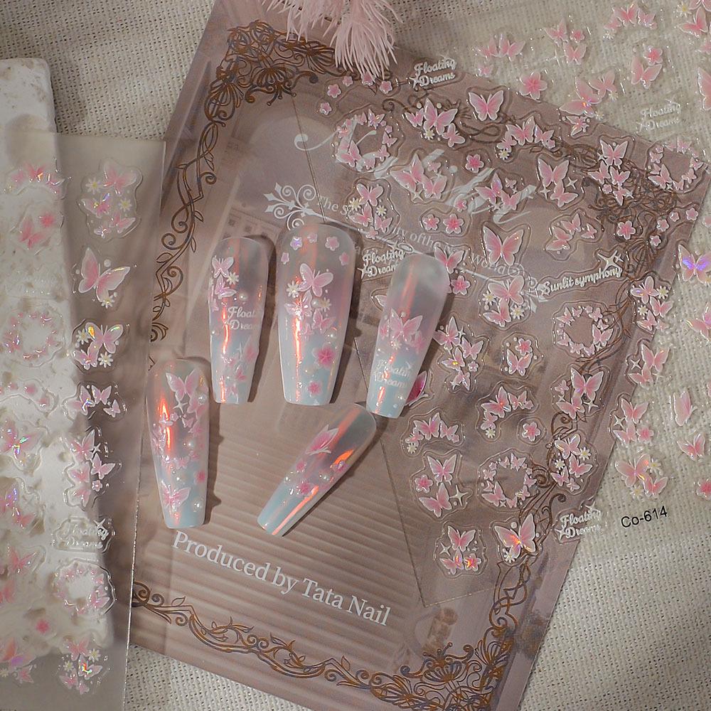 Colorful 3D Seashell Light Butterfly Nail Stickers with Adhesive Backing