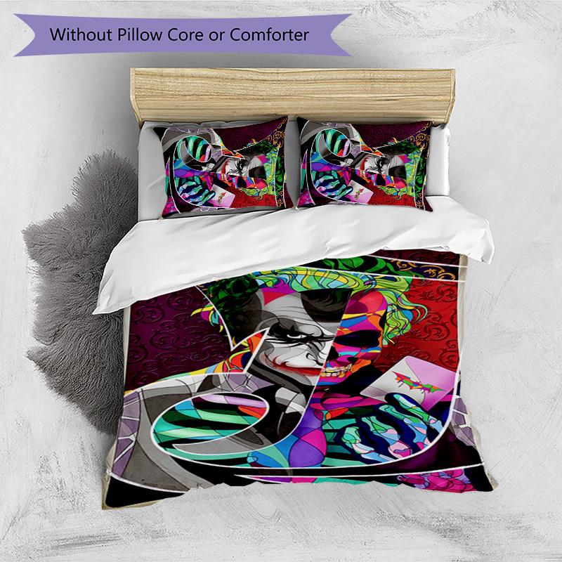Joker Pattern Printed 3PCS Bedding Set, Soft Skin-Friendly Washable Duvet Cover & Pillowcases Set