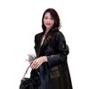 Leather Jacket Autumn New Casual Retro Temperament Waist Strap Medium and Long Suit Collar Leather Jacket Fashion