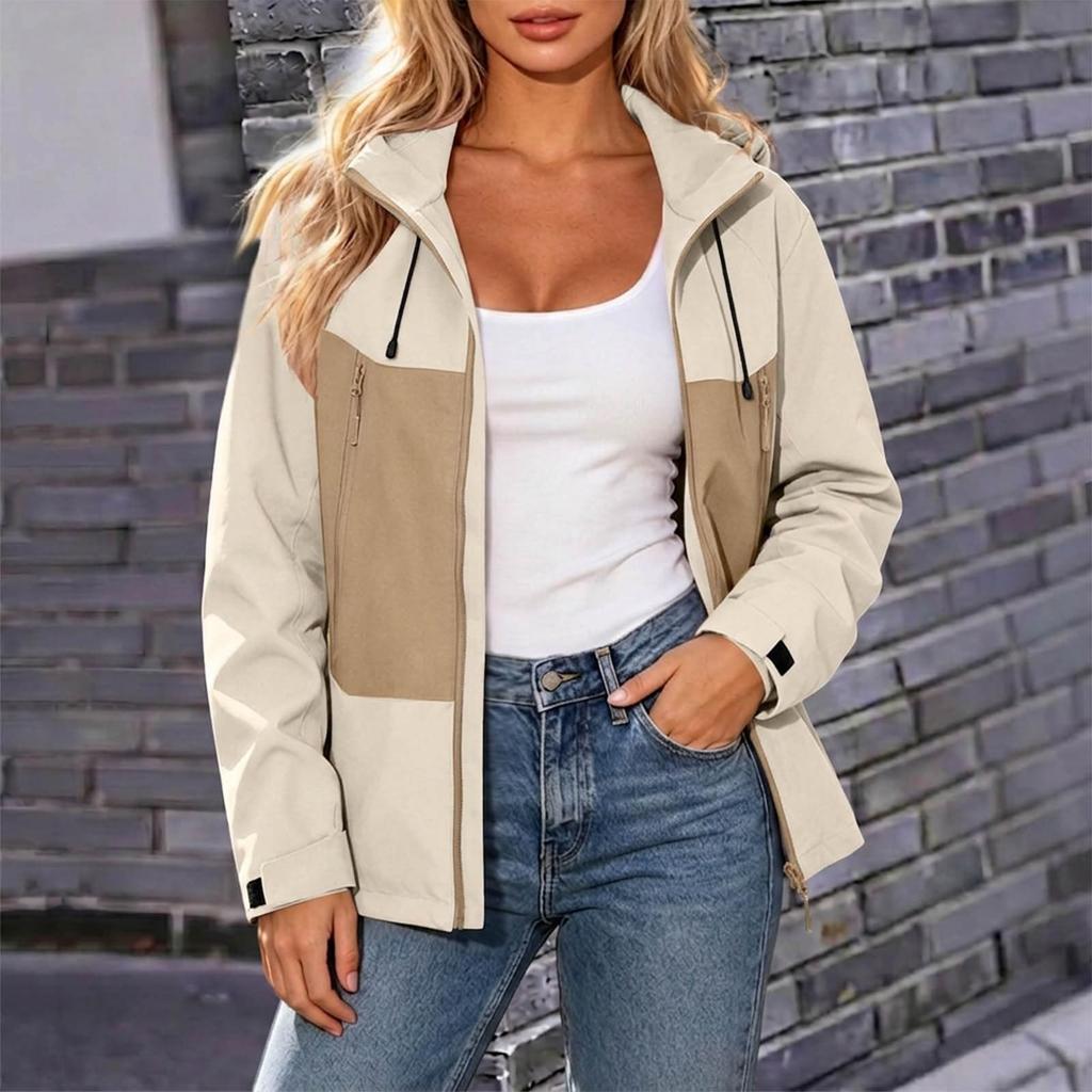 Giacca con Cappuccio da Donna con Zip Intera e Polsini Regolabili in Velcro