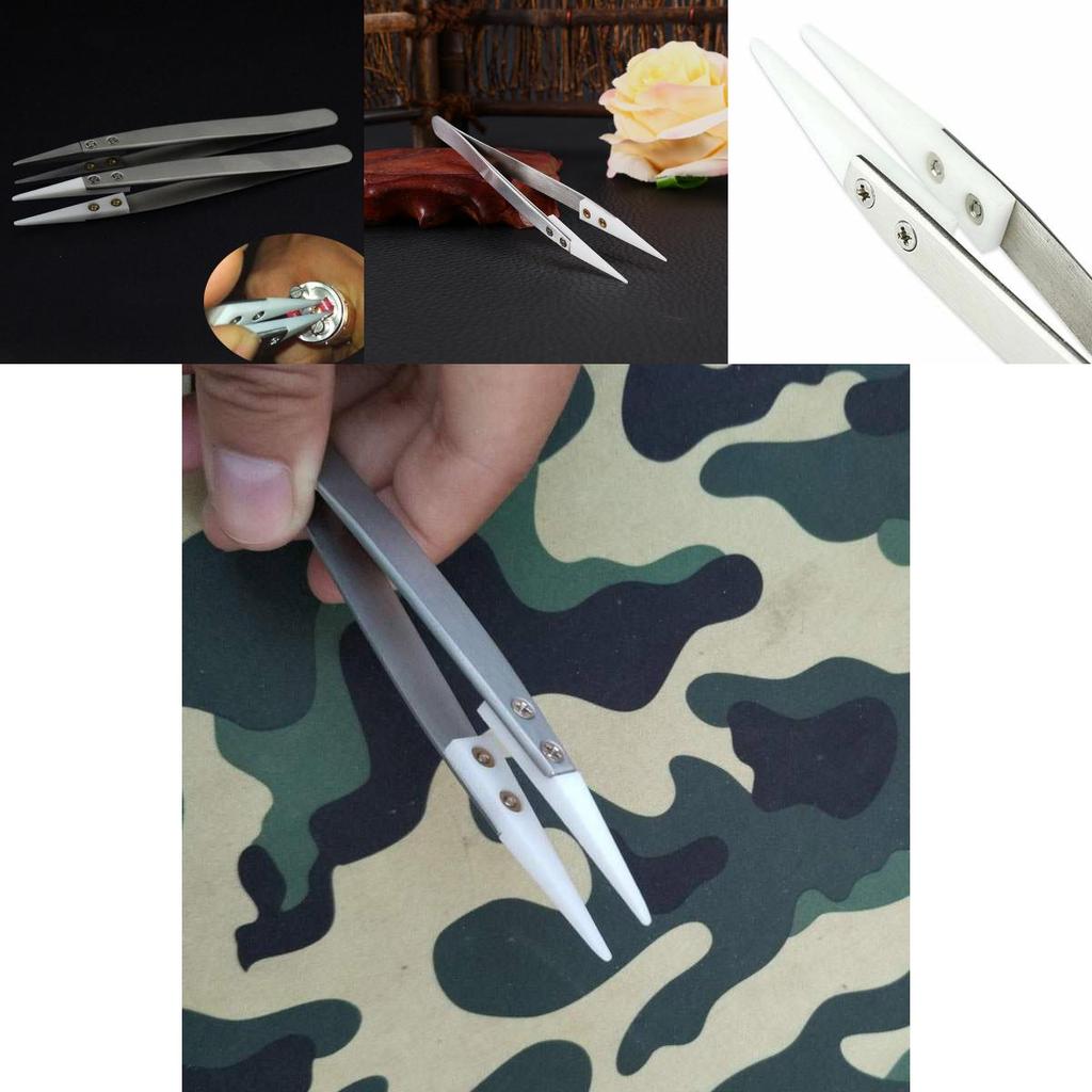 Steel Stainless Ceramic Pointed Tip Tweezer Heat Resistant Antiacid Antistatic