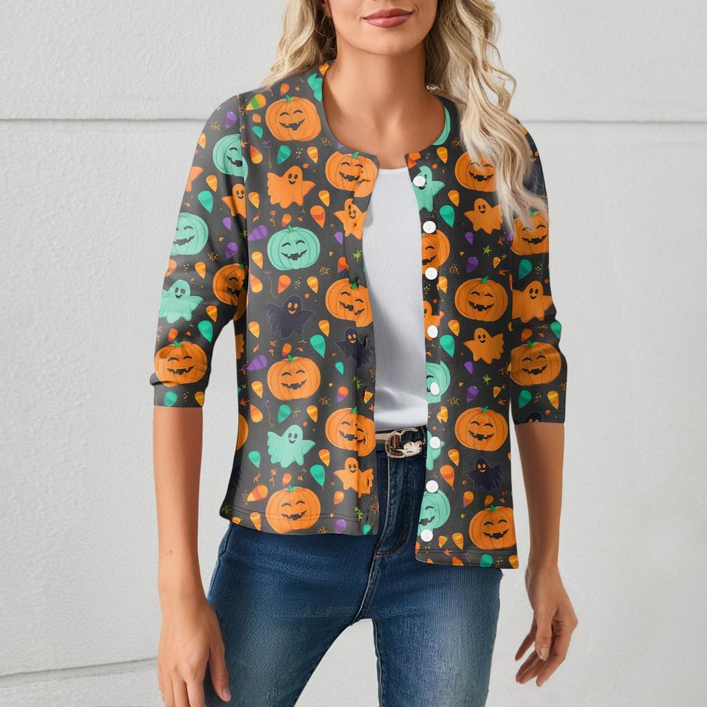 Women's Fashionable, Casual, Comfortable Halloween Print Cardigan Jacket