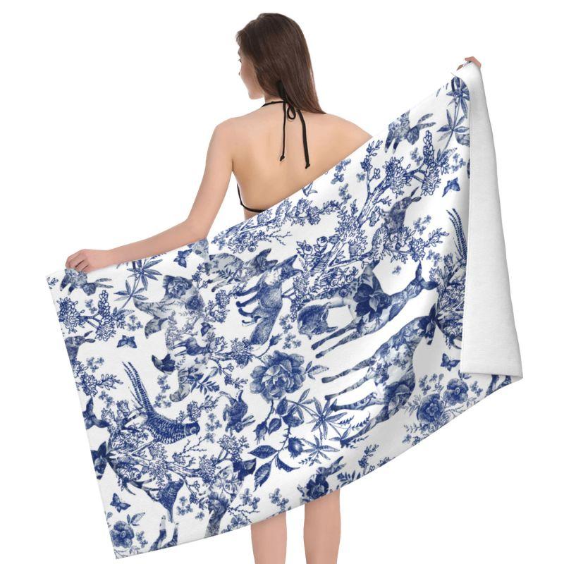Französisches Toile De Jouy Badetuch Schnelltrocknendes Strandtuch Weiche Mikrofaser Super Saugfähige Handtücher für Fitnessstudio Spa Sport Schwimmen 80x130cm