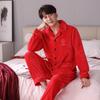 Pajamas Men'S Autumn And Winter Coral Fleece Thickened Men'S Big Red Natal Year Flannel Wedding Loungewear