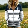 Women's Striped Print Long Sleeve Hooded Jacket with Pockets and for Casual Wear