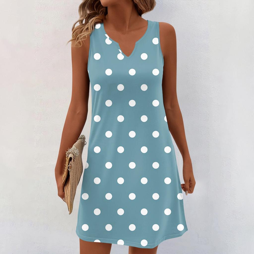 Women Summer Dresses V-Neck Print Sleeveless Sundress Casual Dress