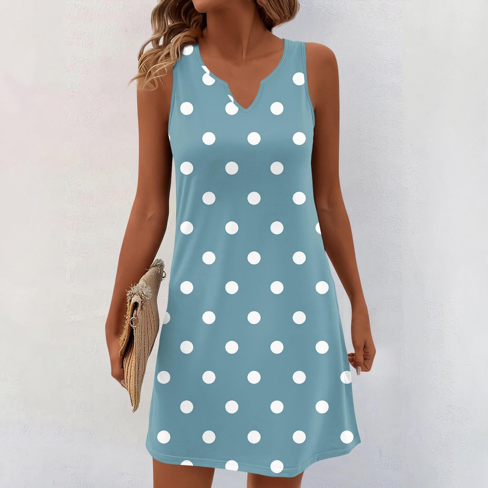 

Женские летние платья с V-образным вырезом и принтом без рукавов Сарафан Повседневное платье S синий