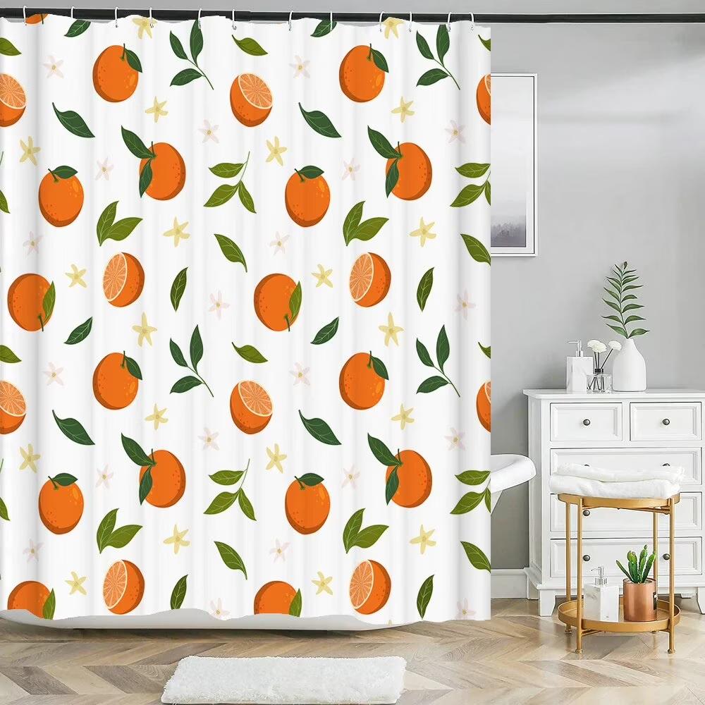 

Fresh Fruit Orange Shower Curtain with Hooks Waterproof Polyester Bathroom Curtain Watercolor Bath Curtain for Bathroom Decor W90xH180cm(35x70 in)