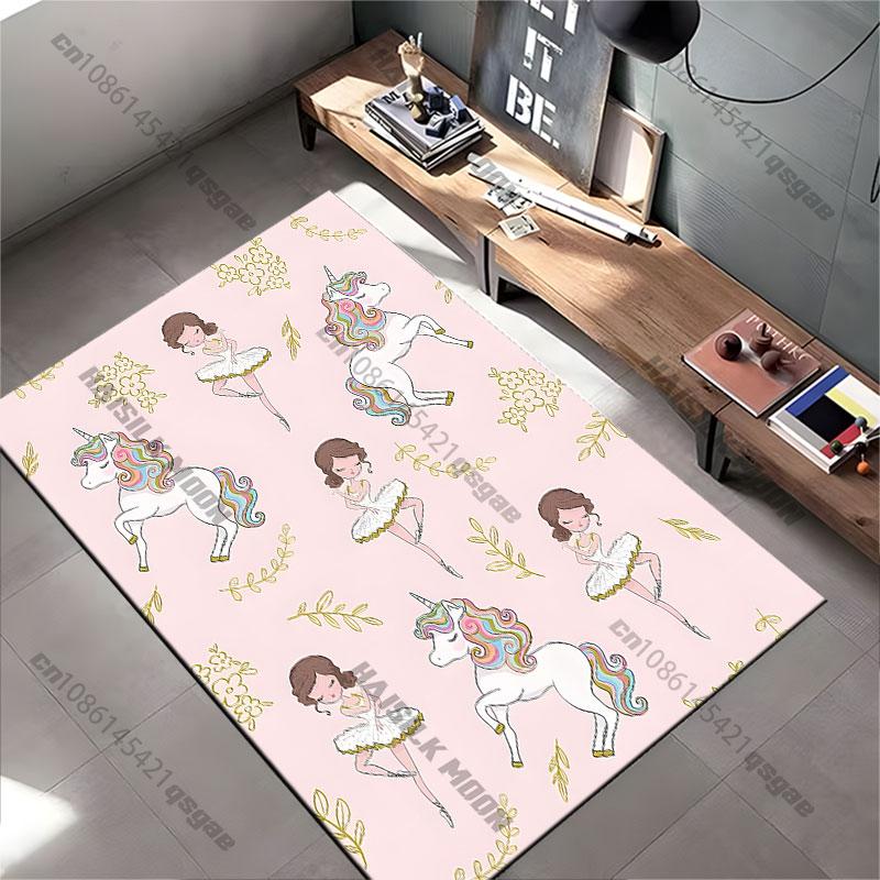Unicorns Ballerinas Flowers Elegance Carpet Yoga Living Room Room Decor Children's Crawling Mat Doormat Area Rug