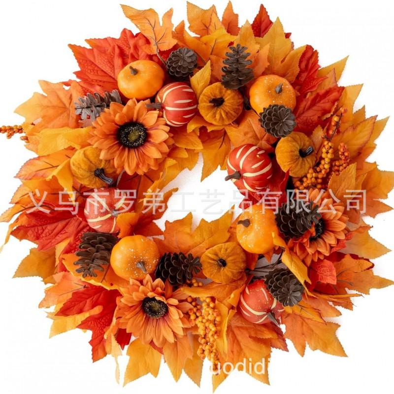 Harvest Wreath With Pumpkins Berries Vine Circle Halloween Thanksgiving Door Decor