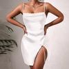 Satin Lace Cami Nightgown Side Slit Lace-Up Multi-Color Women's Loungewear 912 Adjustable Flirty Sleepwear with Romantic Lace-Up Details